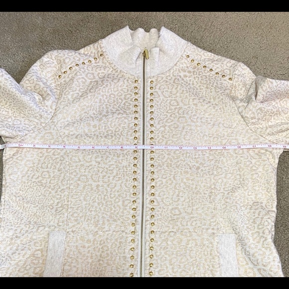 Ruby Rd. Leopard Print Tan Studded Knit Jacket - Picture 5 of 8